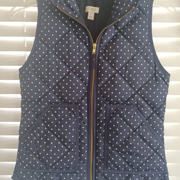 J.Crew Excursion Down Puffer Vest Women’s XXS Navy Polka Dot Quilted Zip - Picture 4 of 7